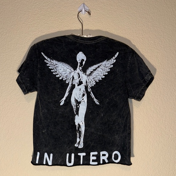 NIRVANA Distressed Black Cropped Tee - Picture 3 of 3